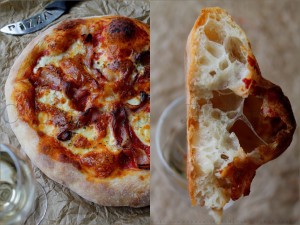 Пицца с моцареллой и беконом